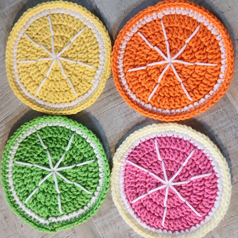 HANDMADE SET OF 4 - CITRUS 5-1/2" ACRYLIC DRINK COASTERS